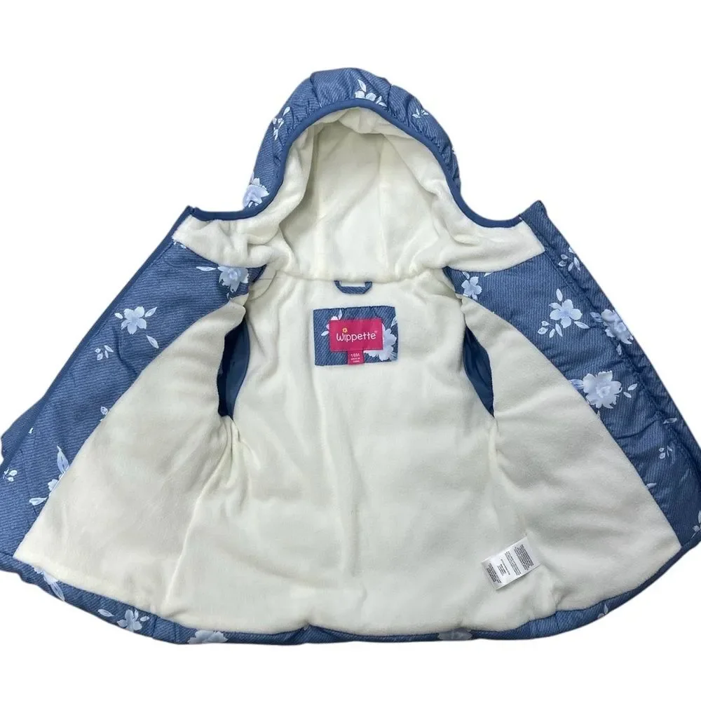 Wippette Blue with Floral Print Puffer Coat. Size 18M